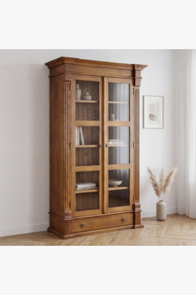 Bücherregal aus massiver Kiefer mit Türen braun Patina